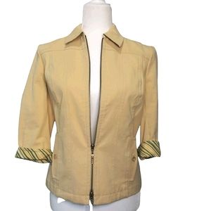 St John Sport Pale Yellow Collared Zip Up Jean Blazer Jacket Size 2P